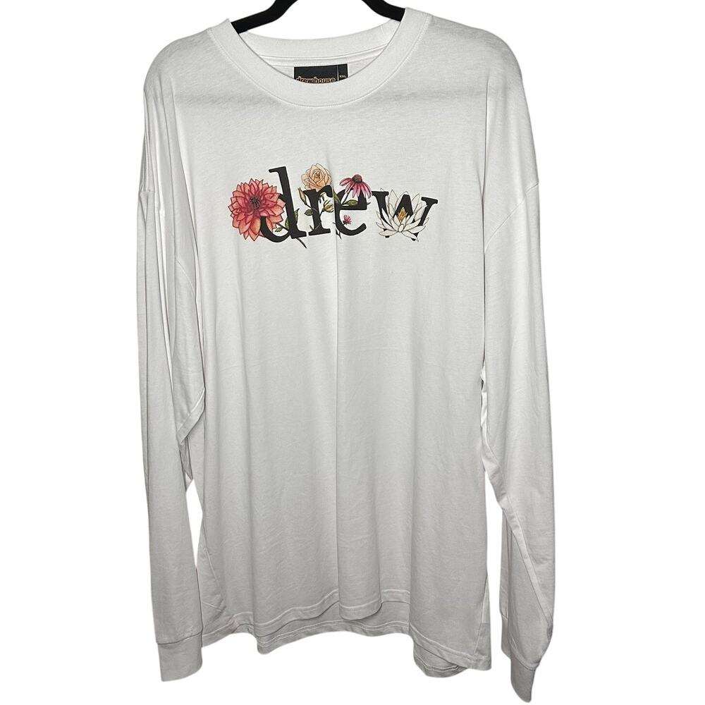 Drew House Men's White Long Sleeve Floral Logo T-Shirt Size XXL Ssense Exclusive